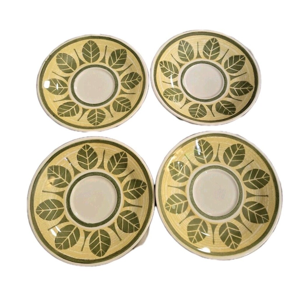 4 VTG 6 Inch Plate MCM 60s Palm Leaf Royal Ironstone Royal China Yellow Green